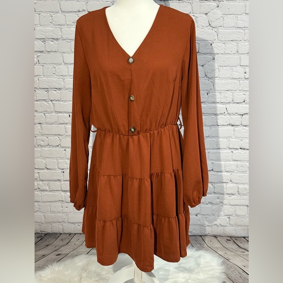 SHEIN Dresses & Skirts - *** SOLD *** SHEIN Woman’s Long Sleeve Ruffle Hem Dress Size L
